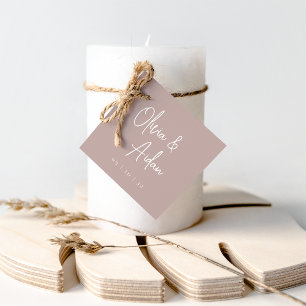 Étiquettes Cadeau Rose Taupe   Mariage de script manuscrit moderne