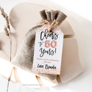 Étiquettes-cadeau RoseGold Confetti Cheers to 50 Years Favor Tags