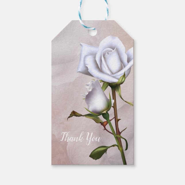 Étiquettes-cadeau Roses Blanches Douces Romantiques Mariage élégant  (Devant)
