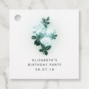 Étiquettes Cadeau Roses blanches Iridescentes et dentelle Turquoise