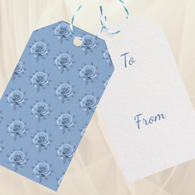 Étiquettes-cadeau Roses Bleues Brumeuses Vintage  (Misty blue roses gift tag)
