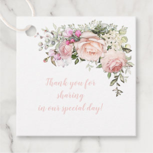 Étiquettes Cadeau Roses de cœur roses saumon et feuillage Mariage  