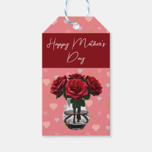 Étiquettes-cadeau Roses de la Fête des Mères en vase coeur motif