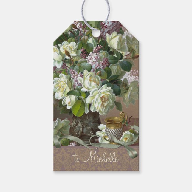 Étiquettes-cadeau Roses et lilas CC0174 De Longpré Fleurs (Devant)