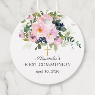 Étiquettes Cadeau Roses et pivoines roses rousses Première communion