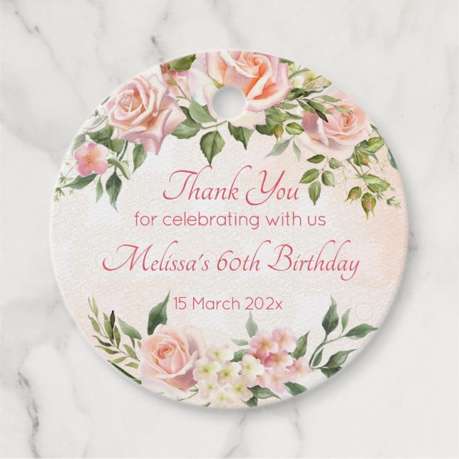 Étiquettes Cadeau Roses pastel rose crème personnalisée (Devant)