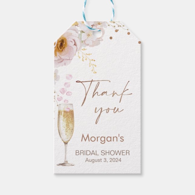 Étiquettes-cadeau Roses Petals Petals Prosecco Boho Fête des mariées (Devant)