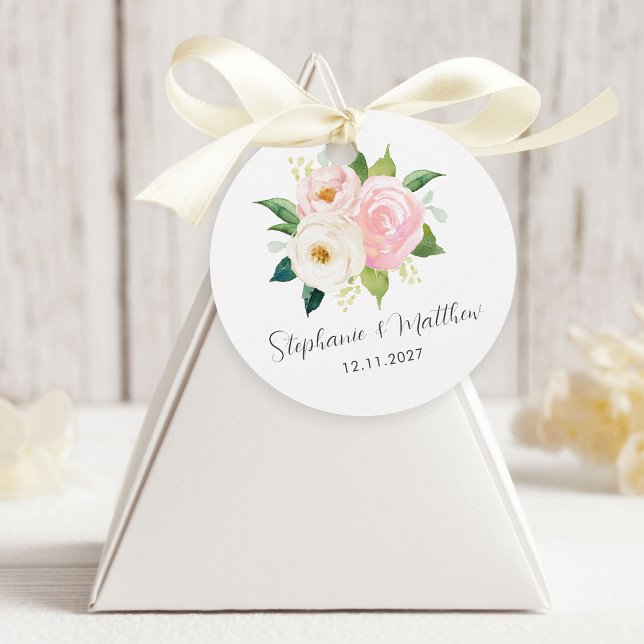 Étiquettes Cadeau Roses rose pâle Mariage botanique floral (Créateur téléchargé)