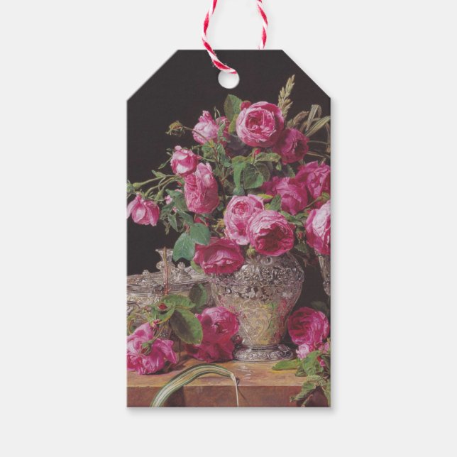 Étiquettes-cadeau Roses roses (par Ferdinand Georg Waldmüller) (Devant)