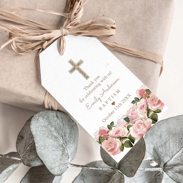 Étiquettes-cadeau Roses Roses Roses Roses Roses Roses Baptême Christ (Créateur téléchargé)