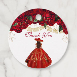 Étiquettes Cadeau Roses rouges Élégant Floral Charro Quinceanera Fav