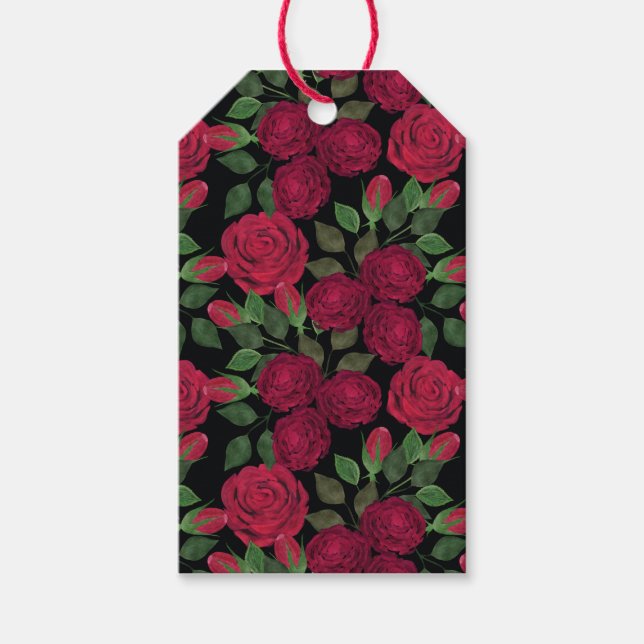 Étiquettes-cadeau Roses rouges sur noir. (Devant)