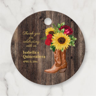 Étiquettes Cadeau Roses rouges Tournesols Bottes de cowgirl Quincean