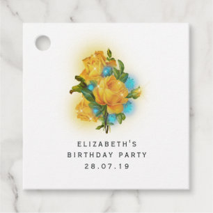 Étiquettes Cadeau Roses Turquoises et Jaunes d'or et Iridescente et 