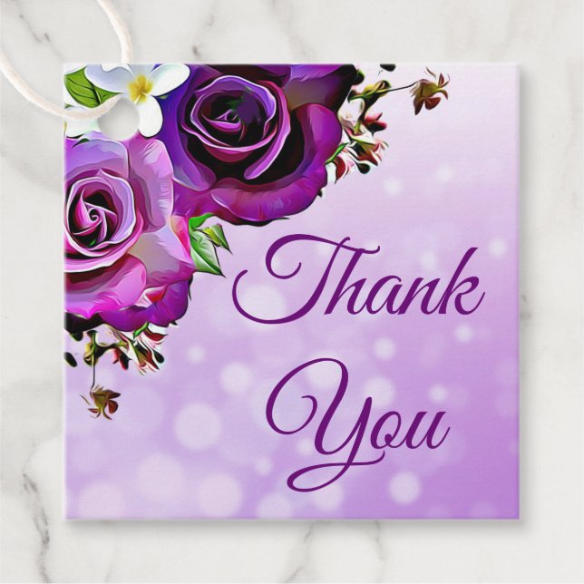 Étiquettes Cadeau Roses Violettes Merci (Devant)