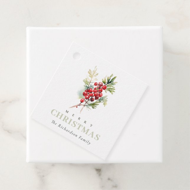 Étiquettes Cadeau Rouge Berry Fir hiver Folio hiver Aquarelle (En situation)