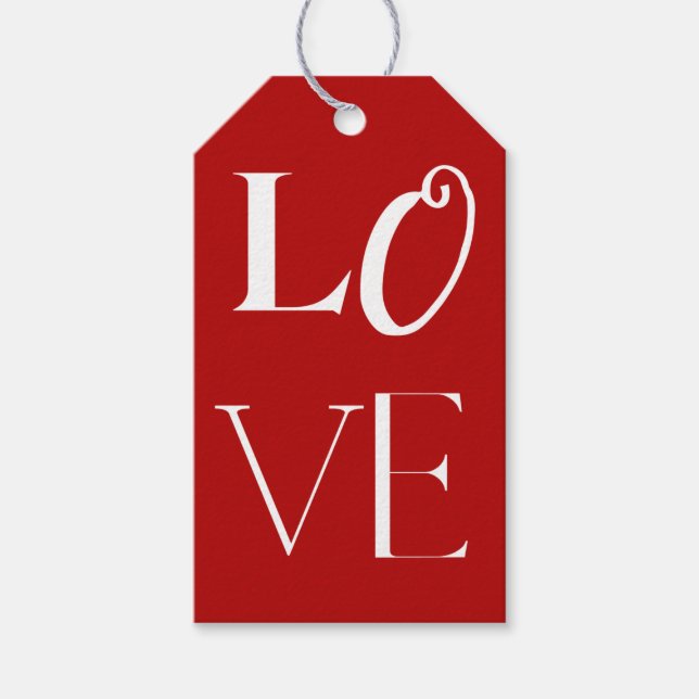 Étiquettes-cadeau Rouge & Blanc AMOUR Joyeuse Saint-Valentin (Devant)