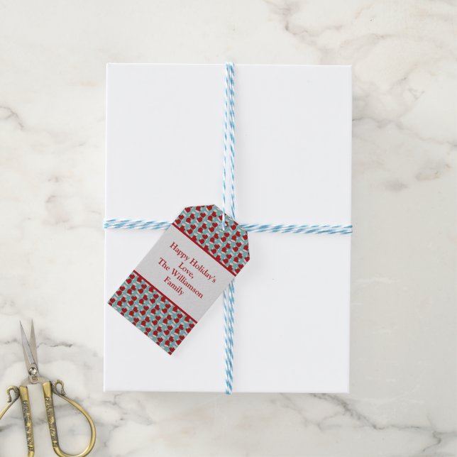 Étiquettes-cadeau Rouge Blanc Bleu Bas de Noël Joyeux vacances (Avec de laficelle)