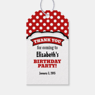 Étiquettes-cadeau Rouge Blanc Polka Dot Anniversaire Merci Tags