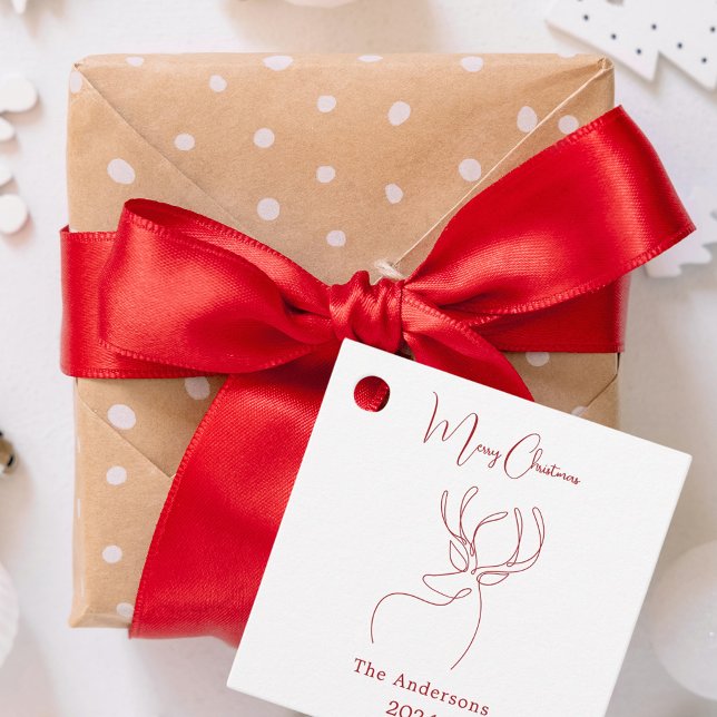 Étiquettes Cadeau Rouge blanc rennes abstraits Noël moderne (Créateur téléchargé)