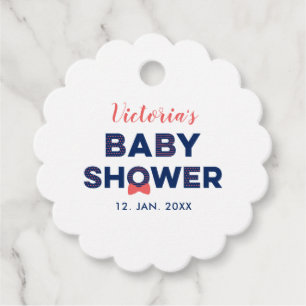 Étiquettes Cadeau Rouge & Bleu marine   Remerciement de Baby Shower 