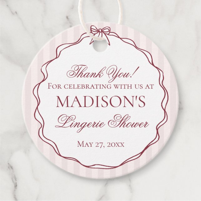 Étiquettes Cadeau Rouge Bourgogne Lingerie Douche Enterrement de Vie (Devant)