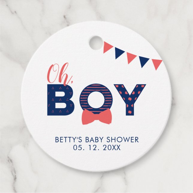 Étiquettes Cadeau Rouge et Marine | Merci de Baby shower moderne (Devant)