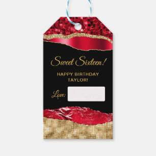 Étiquettes-cadeau Rouge et or Larmes à Glam Sweet sixteen