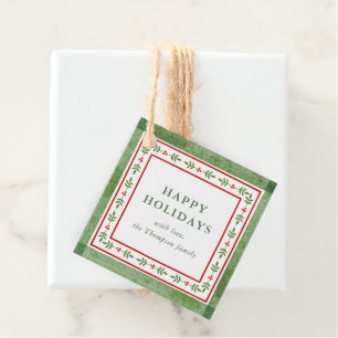 Étiquettes Cadeau Rouge et Vert Folk inspiré cadeau de vacances