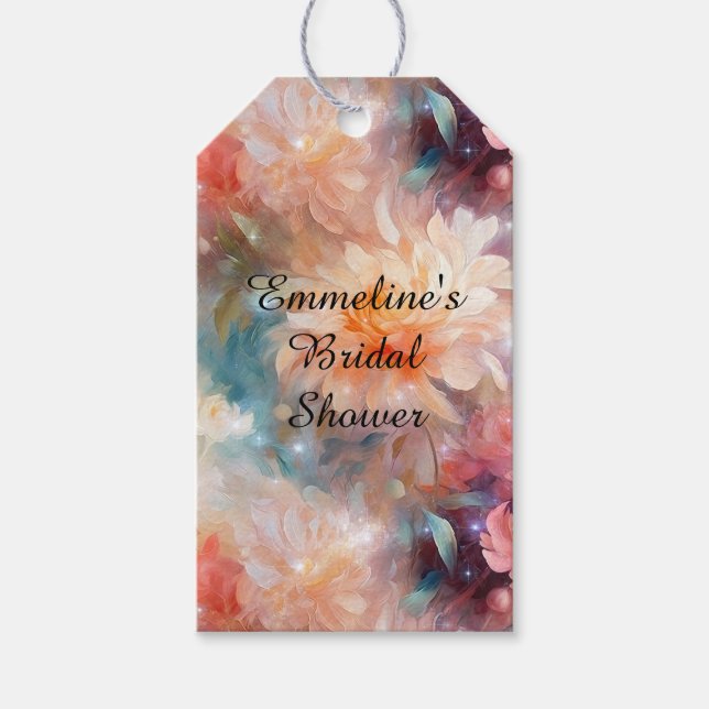 Étiquettes-cadeau Rouge Fardée Fleur Orange Pêche  (Devant)