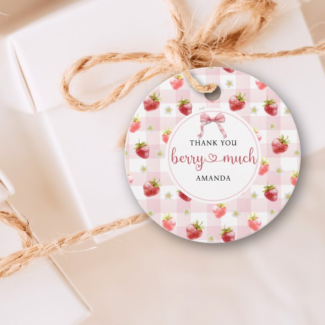 Étiquettes Cadeau Rouge Fraise Rose Carreau Merci Beaucoup (Créateur téléchargé)
