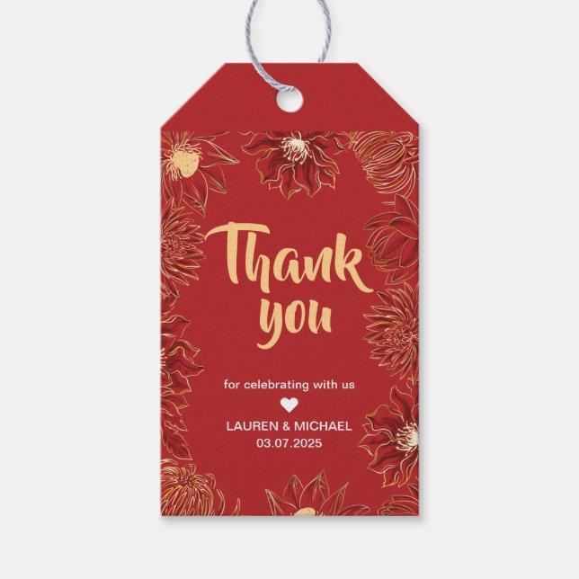 Étiquettes-cadeau Rouge Lotus Nénuphar Fleur Oriental Floral Mariage (Devant)
