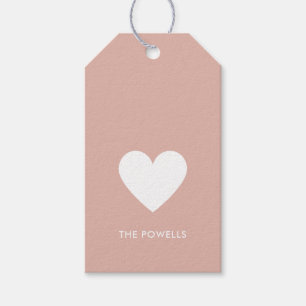 Étiquettes-cadeau Rouge Moderne Cœur Rose Prépa Rayure Personnalisée