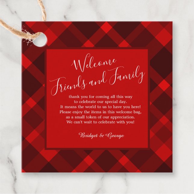 Étiquettes Cadeau rouge noir écossais celtique tartan mariage motif (Devant)