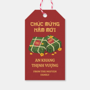 Étiquettes-cadeau Rouge & Or Banh Chung Ochna Tet vietnamien 2026