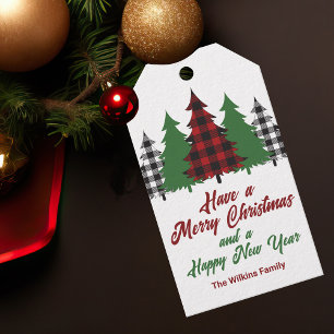 Étiquettes-cadeau Rouge rustique Joyeux Noël Joyeux Nouvel An