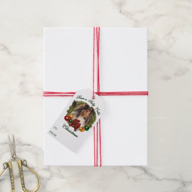 Étiquettes-cadeau Rough Collie Noël (Avec de la ficelle)