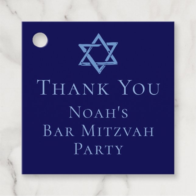 Étiquettes Cadeau Royal Blue Bar Mitzvah Star de David Party (Devant)