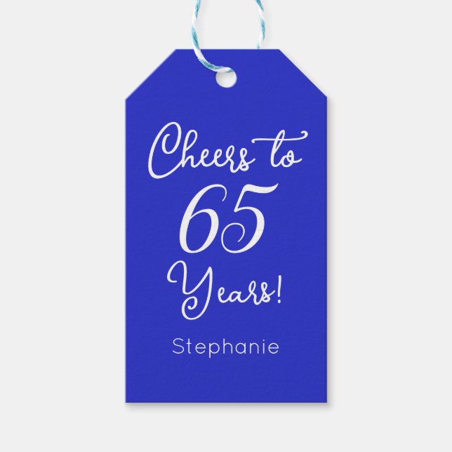 Étiquettes-cadeau Royal Blue encourage à 65 ans 65e anniversaire Fav (Devant)