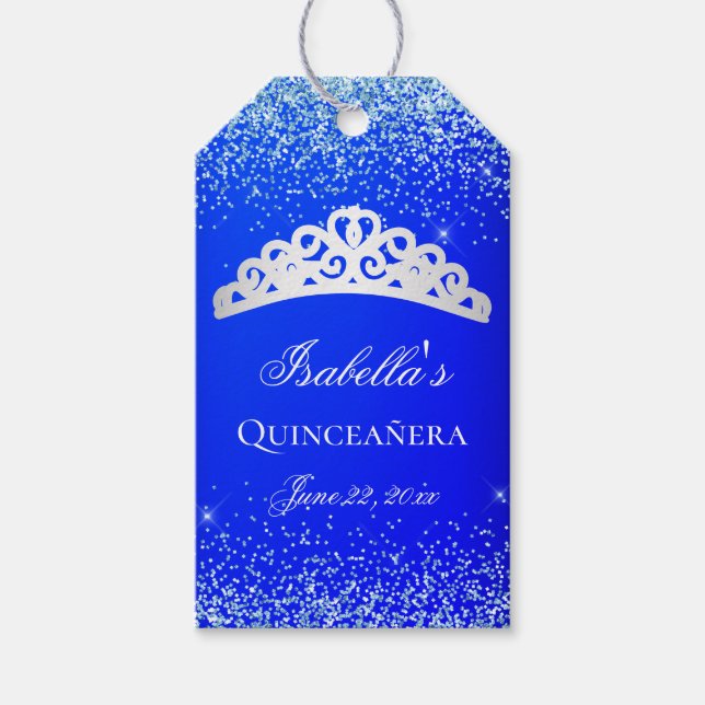 Étiquettes-cadeau Royal Blue Et Silver Quinceanera (Devant)