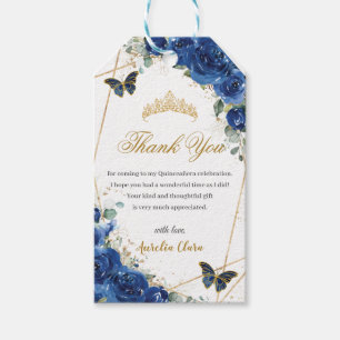 Étiquettes-cadeau Royal Blue Floral Papillons Quinceañera Anniversai