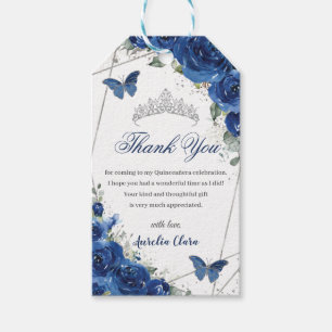 Étiquettes-cadeau Royal Blue Floral Papillons Quinceañera Anniversai