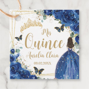 Étiquettes Cadeau Royal Blue Floral Princess Gold Quinceañera Quince