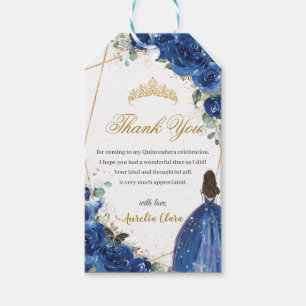 Étiquettes-cadeau Royal Blue Floral Princess Quinceañera Anniversai