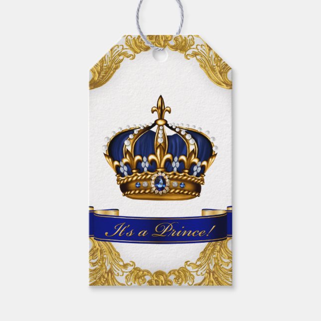 Étiquettes-cadeau Royal Blue Gold Prince Baby shower (Devant)