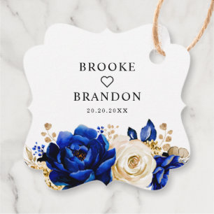 Étiquettes Cadeau Royal Blue Jaune or Floral Mariage Merci Fa