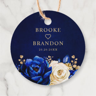 Étiquettes Cadeau Royal Blue Jaune or Floral Mariage Merci Fa