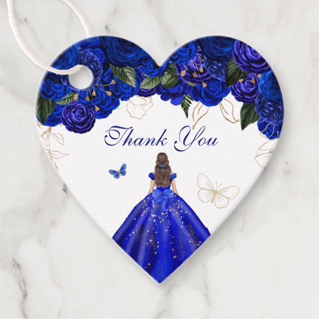 Étiquettes Cadeau Royal Blue Rose Élégant papillon bleu Gown (Devant)