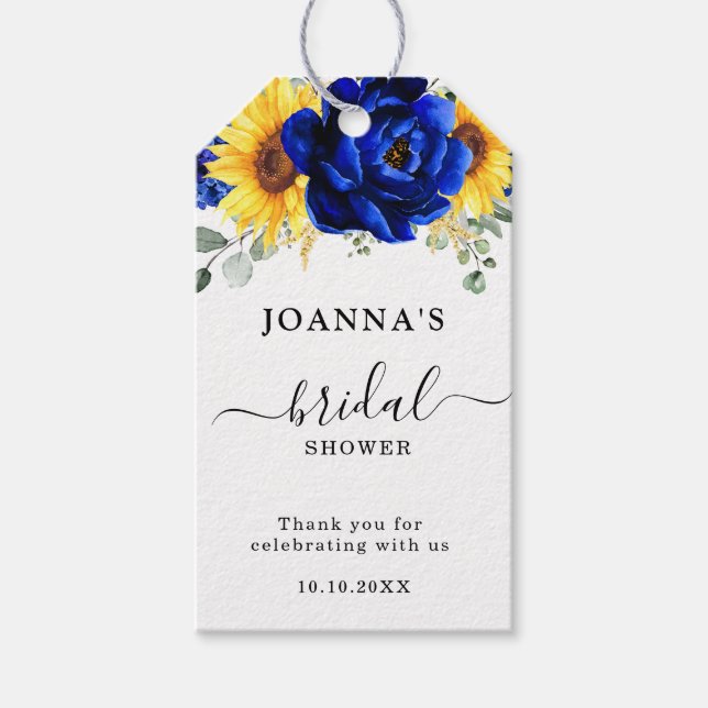 Étiquettes-cadeau Royal Blue Rustic Tournesol Fête des mariées moder (Devant)