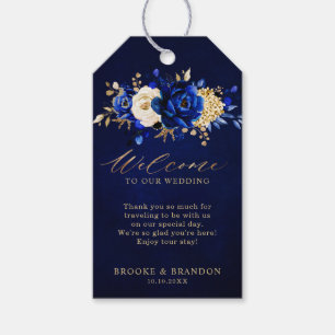 Étiquettes-cadeau Royal Blue Yellow Gold Floral Mariage Bienvenue Gi